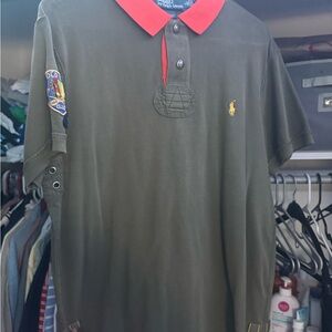 Ralph Lauren Green and Red Polo Shirt with Embroidered Logo